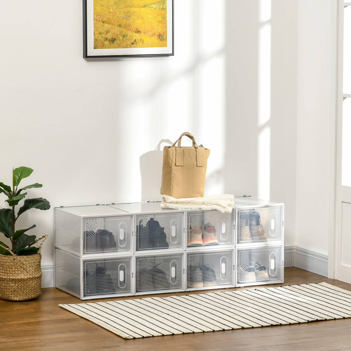Meuble de rangement modulable, 8 cubes, meuble à chaussures empilables, vêtements, livres, jouets, blanc et transparent-1