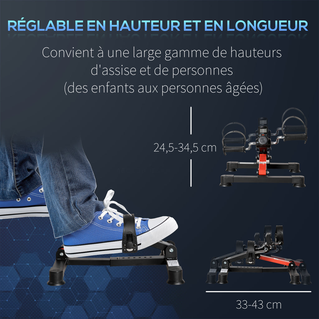 Pédalier d'appartement mini vélo d'appartement résistance ajustable écran LCD 33-43 x 40 x 24,5-34,5 cm en acier noir-3