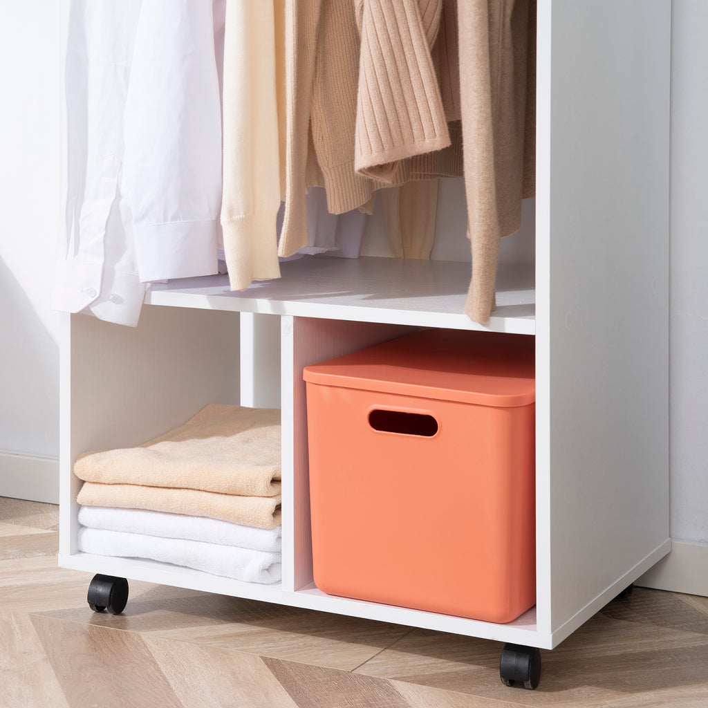 Lot de 2 portants à vêtements penderie mobile avec roulettes 2 niches + Grand Espace penderie en bois Blanc-8