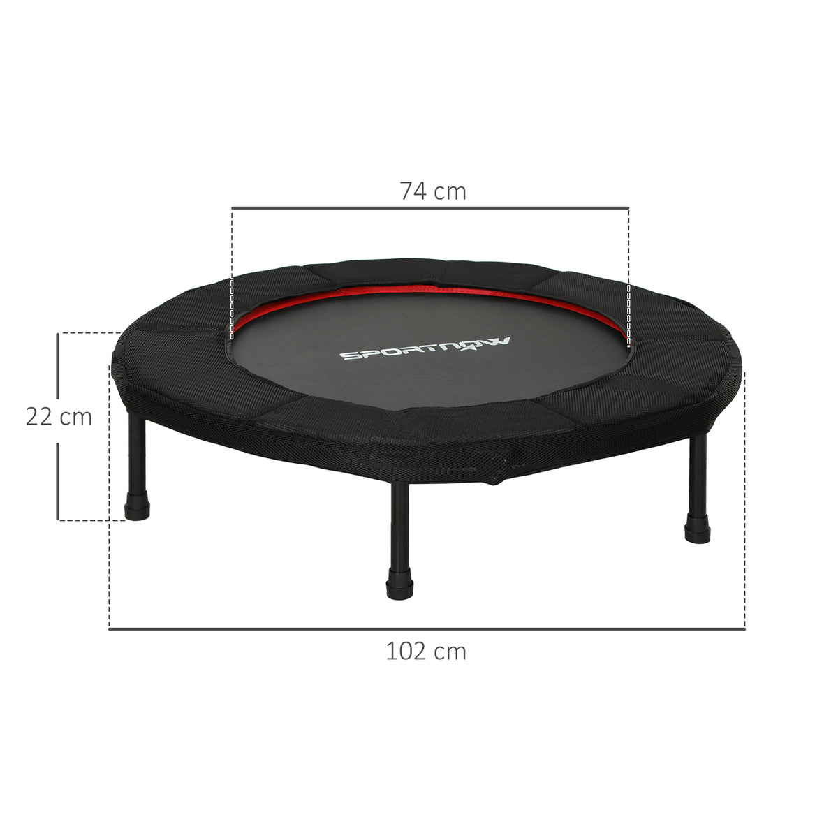 Trampoline de fitness, Ø 102 cm, trampoline d'exercice, pieds antidérapants, cadre en acier, capacité de 100 kg, rouge-2