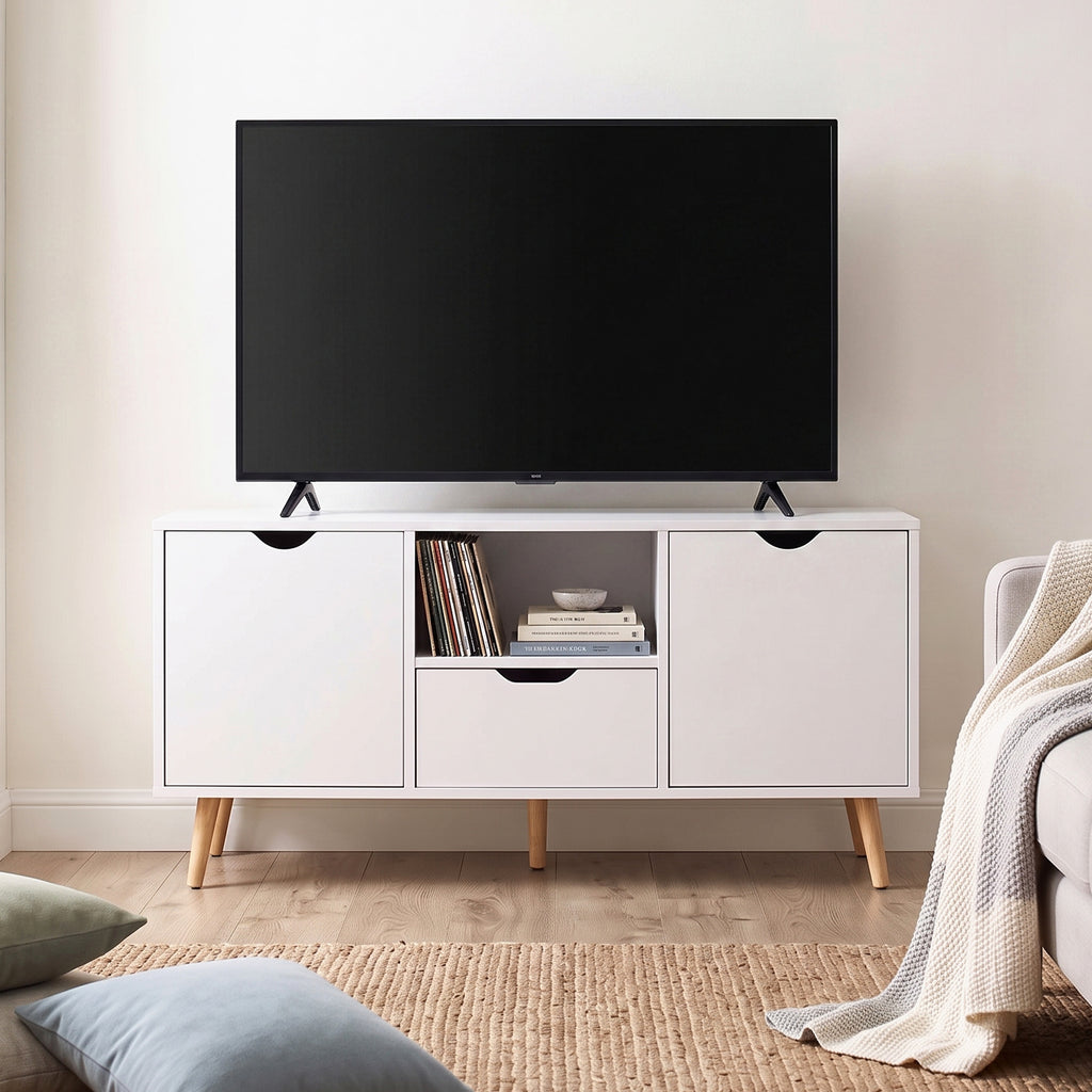 Meuble TV Banc TV Buffet bas Meuble de rangement sur pied avec 2 placards en Bois pour Chambre Salon-1