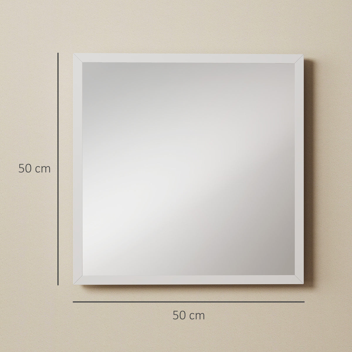 Miroir mural carré 50 x 50 cm, cadre en bois blanc, idéal pour la salle de bain, salon ou chambre-2
