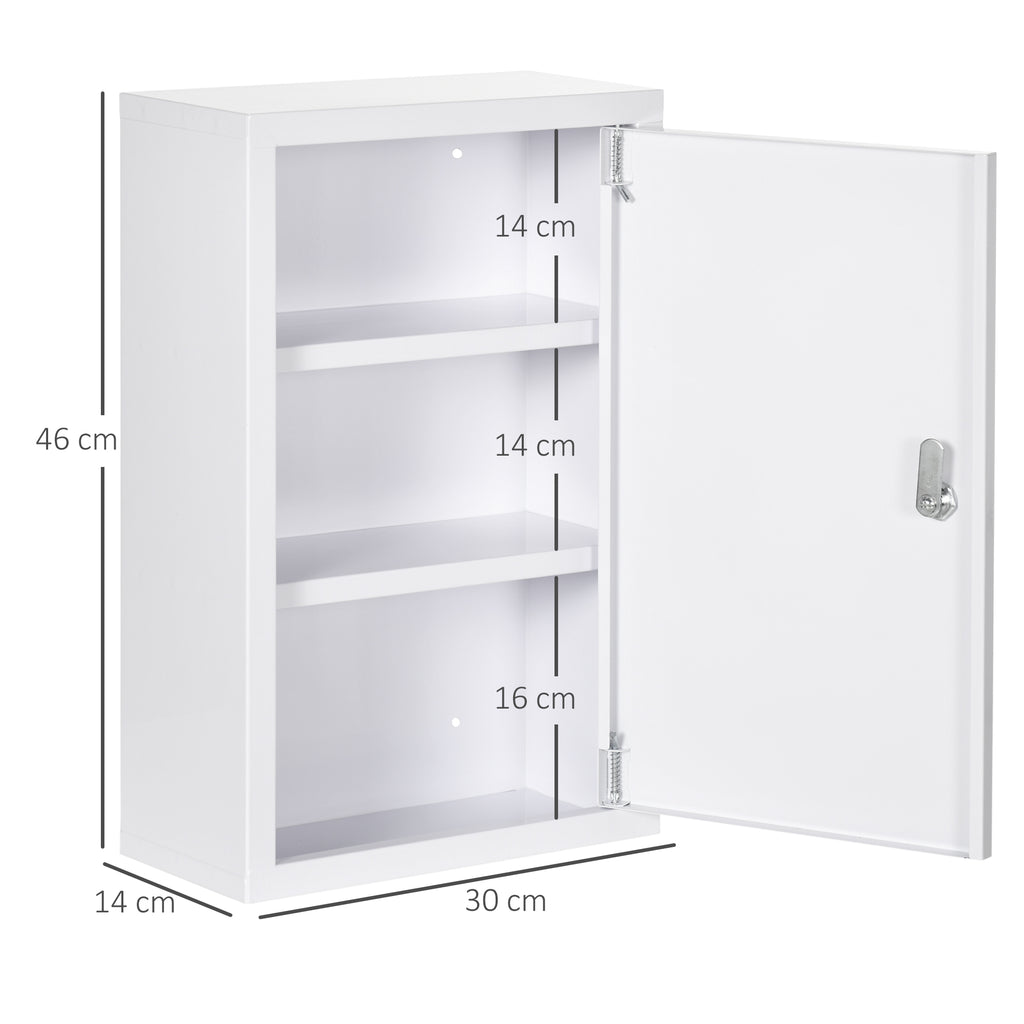 Armoire à pharmacie murale en acier, armoire à médicaments à 3 niveaux porte verrouillable 2 clés, 30x14x46cm, blanc-2