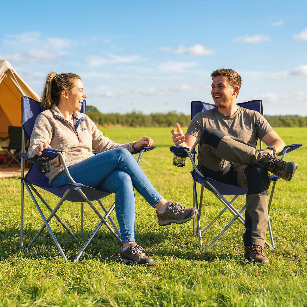Lot de 2 Chaises de Camping Pliantes avec Porte-Gobelet, Sac de Transport, Dossier Haut, 88x57x97cm, Bleu Foncé-9