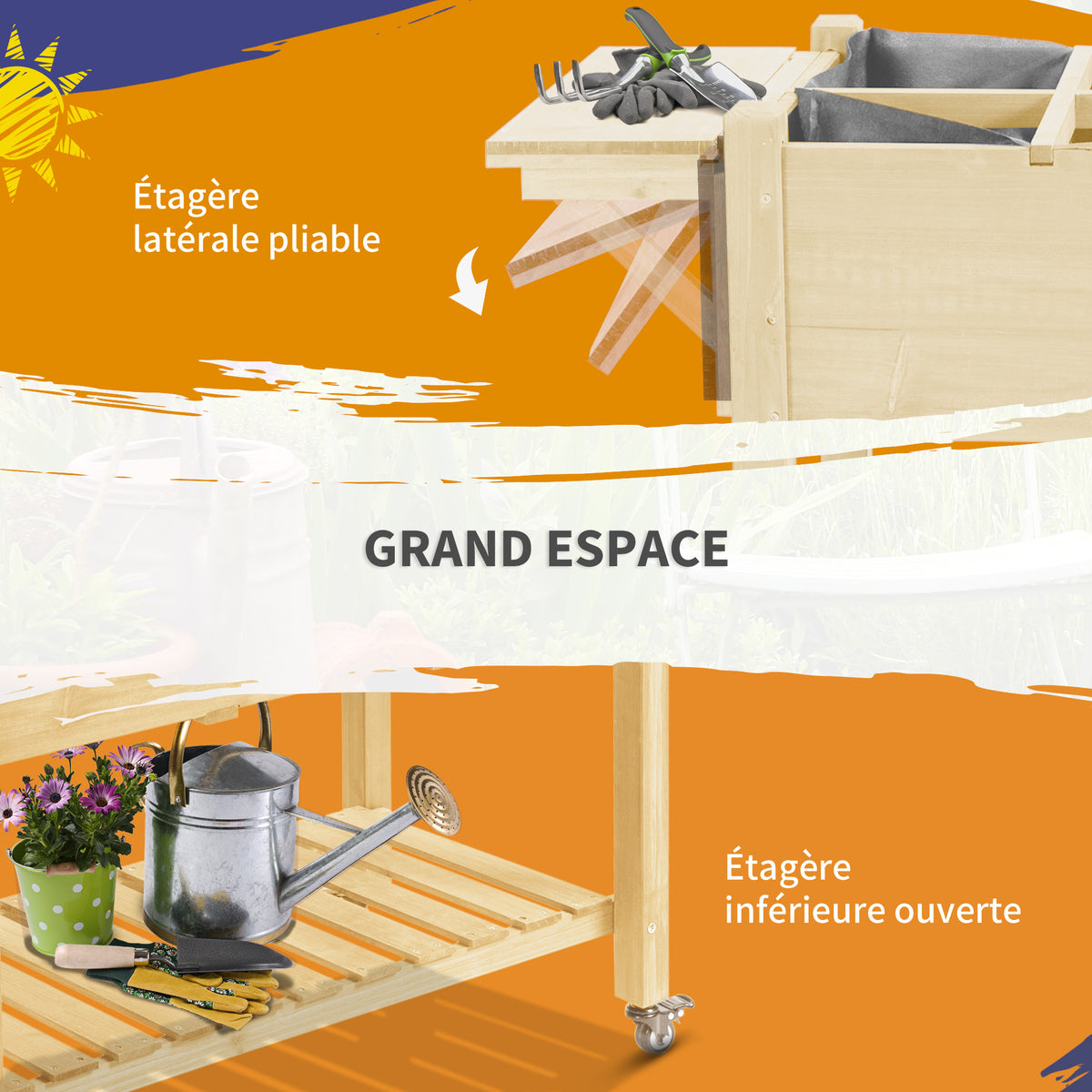 Jardinière sur Pied - Potager sur roulettes - étagère, Tablette Rabattable, Inserts d'irrigation, Feutre de Drainage-6