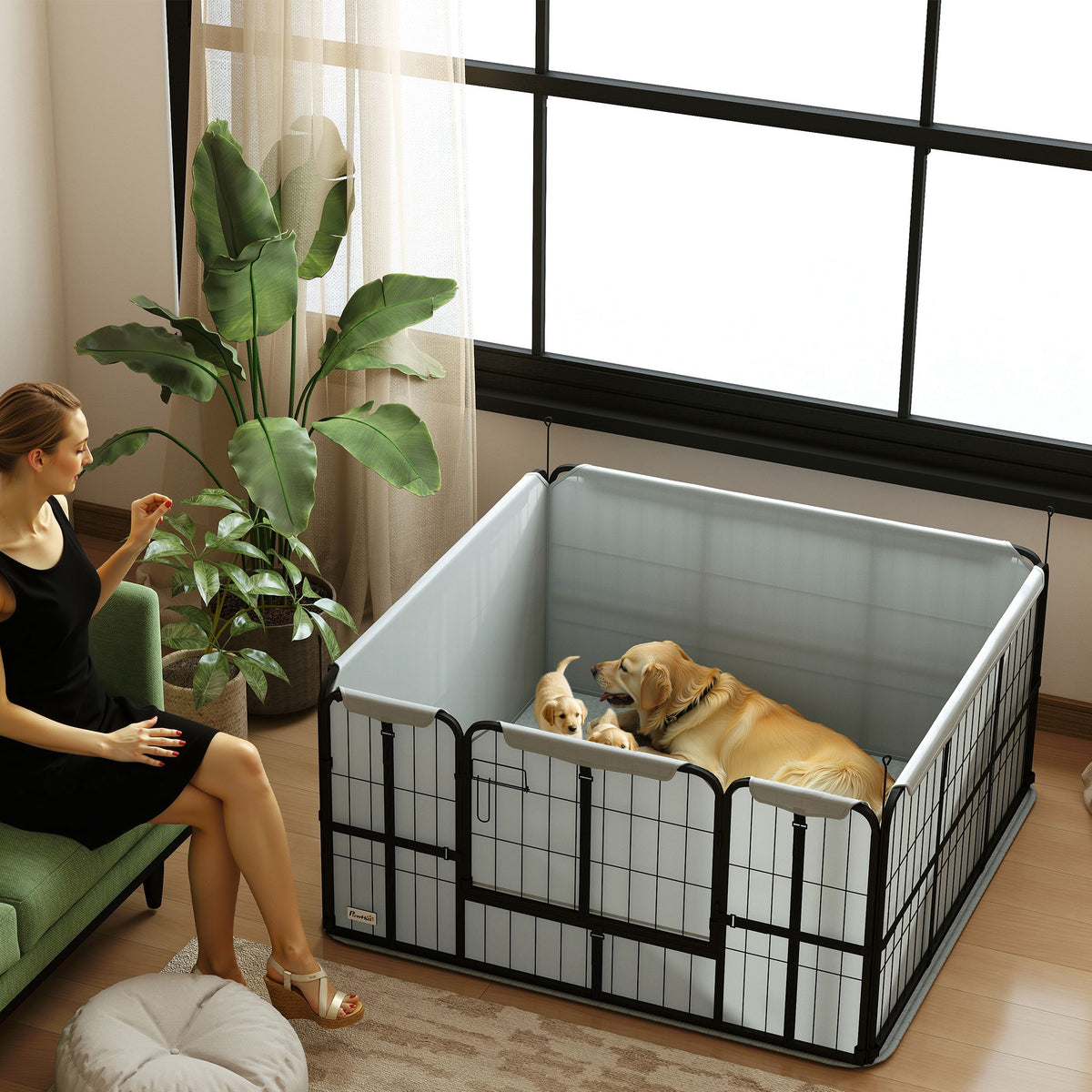 Parc de mise bas pour chien caisse de mise bas pour chiens avec porte tapis de propreté lavable 122 x 122 x 60 cm noir-9