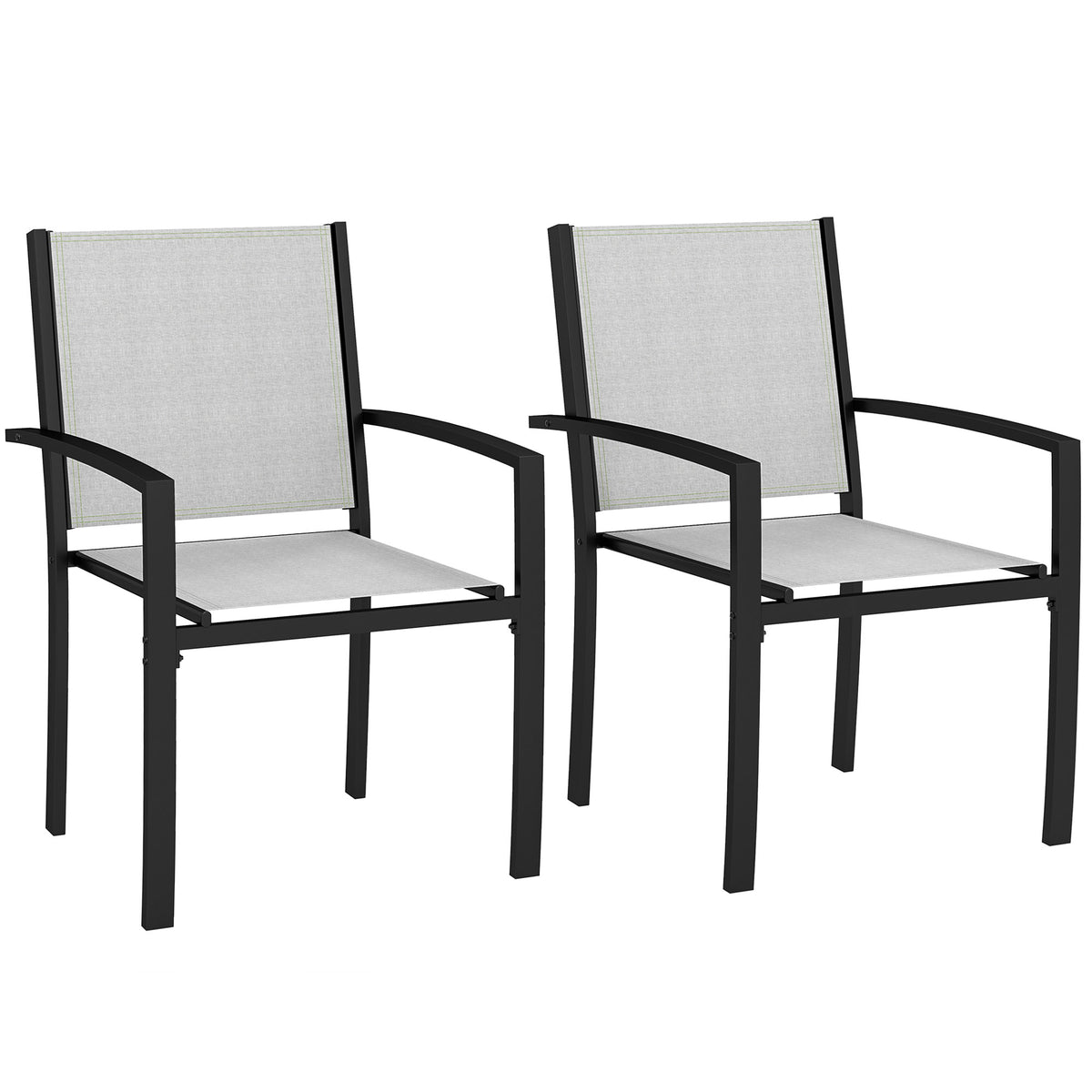 Lot de 2 chaises de jardin chaises empilables d'extérieur avec accoudoirs, cadre en acier 60 x 65 x 85 cm gris clair-0