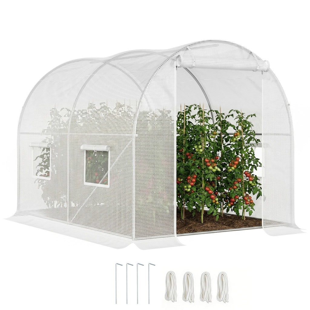 Serre de Jardin Tunnel 6 m² 3L x 2l x 1,9H m Acier galvanisé renforcé diamètre 2,4 cm + PE Haute densité fenêtres Porte Blanc-0