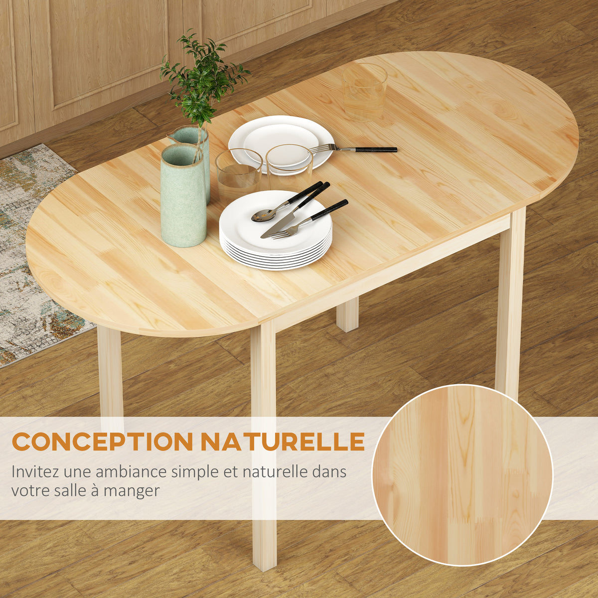 Table de salle à manger pliante ovale en bois massif 2 abattants peu encombrante 140L x 70l x 75H cm-3