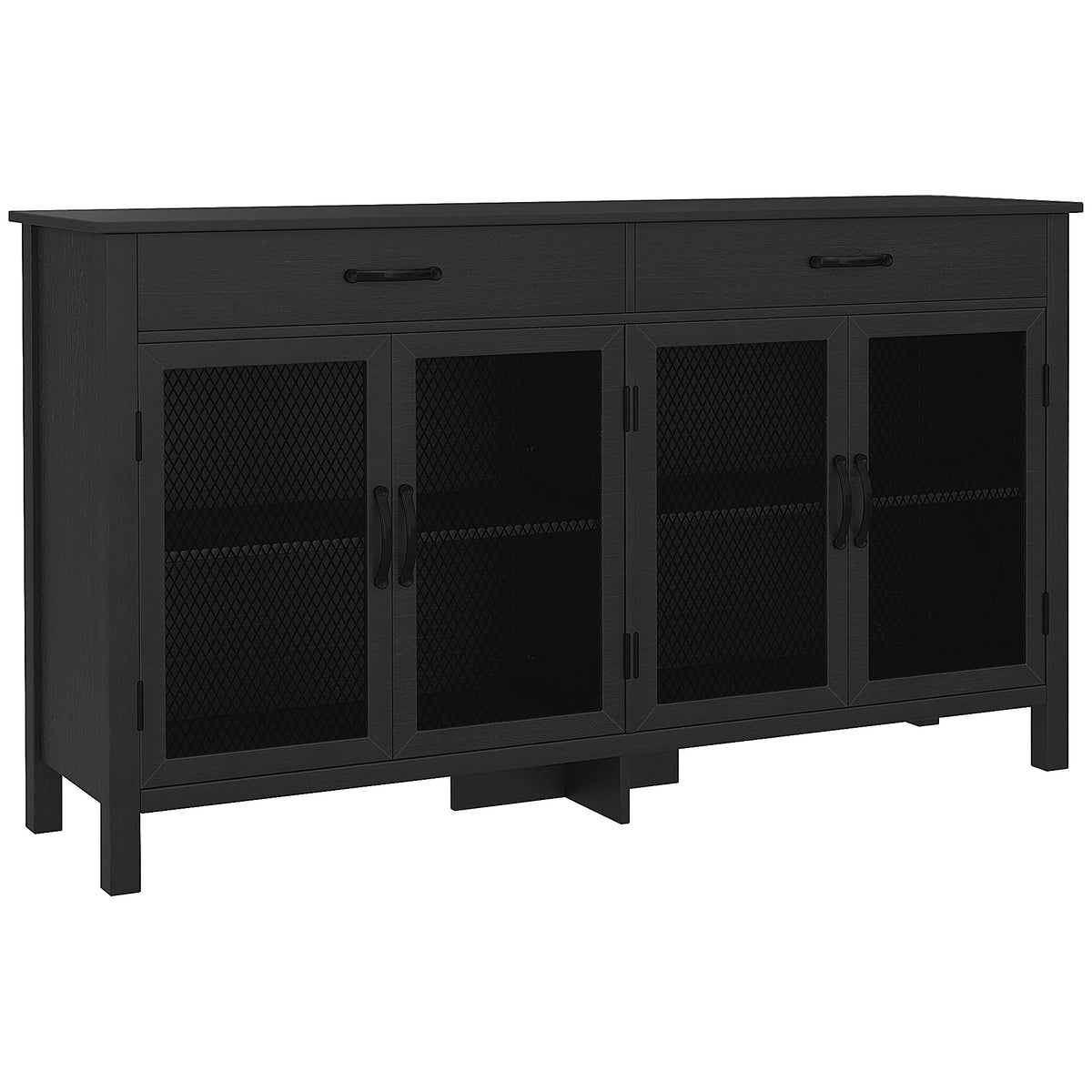 Buffet bas meuble de rangement 4 portes avec étagères réglables et 2 tiroirs style industriel 150 x 40 x 85 cm noir-0