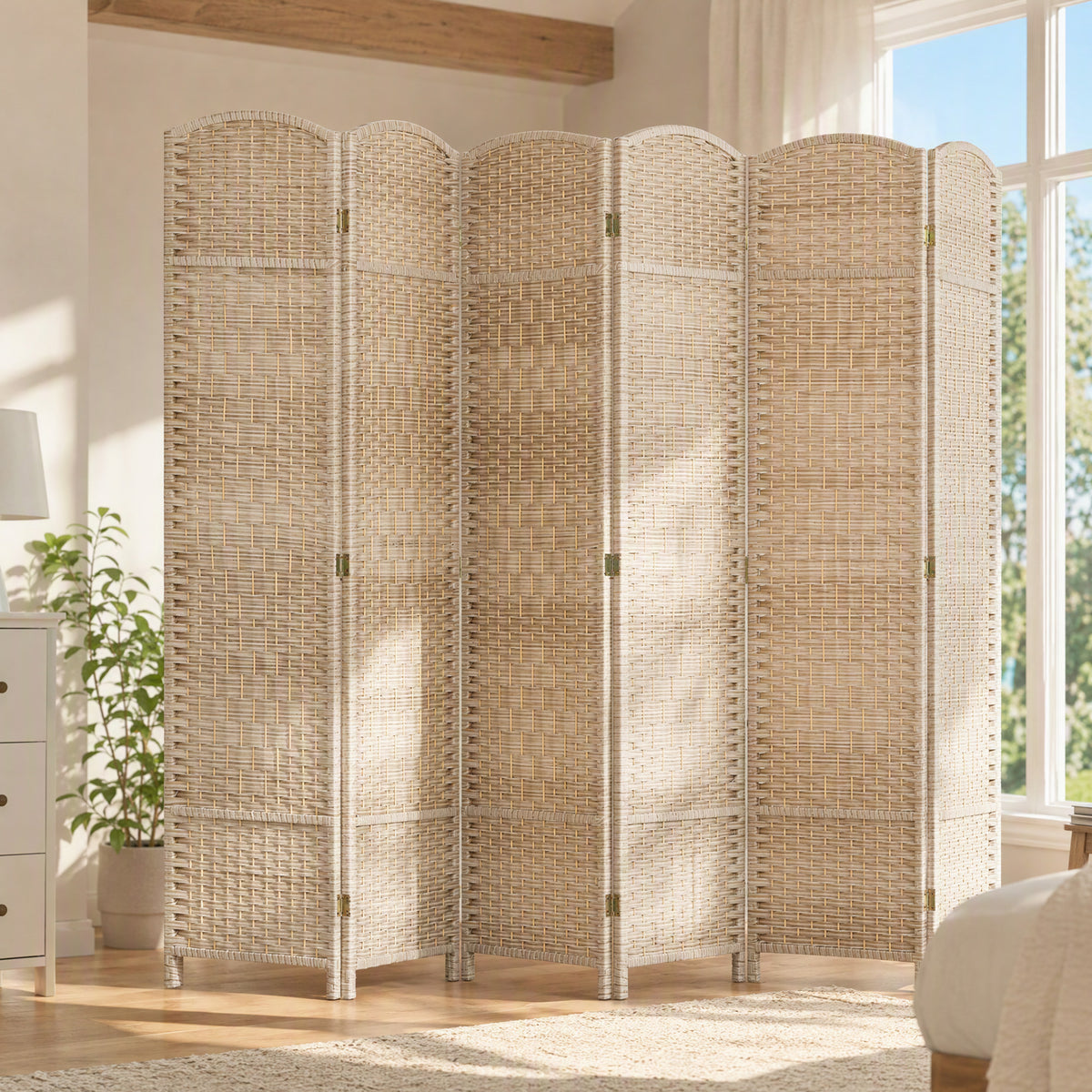 Paravent intérieur en bois 6 panneaux séparateur de pièce pliable pour salon chambre 270 x 180 cm Chêne-1