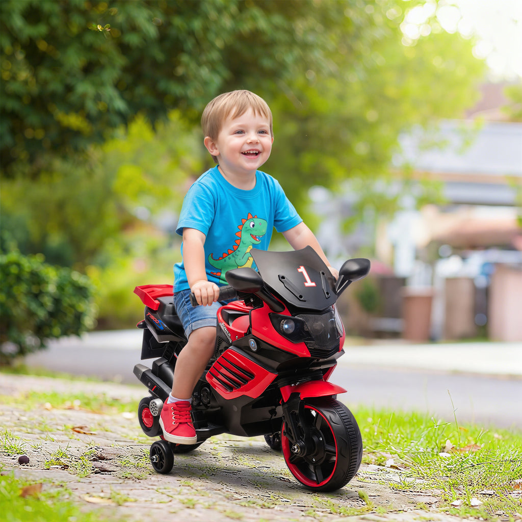 Moto électrique enfants 6 V, voiture électrique enfants avec roues d'entraînement, effets lumineux et sonores, rouge-1
