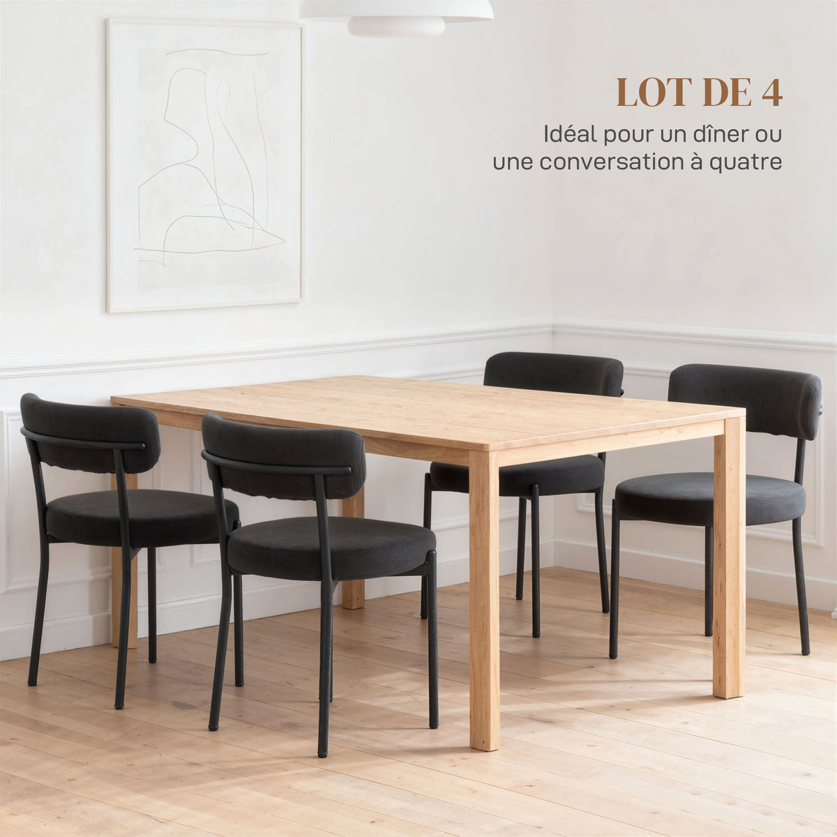 Lot de 4 chaises de salle à manger avec dossier en tissu pieds en acier 51 x 51 x 76 cm noir-3