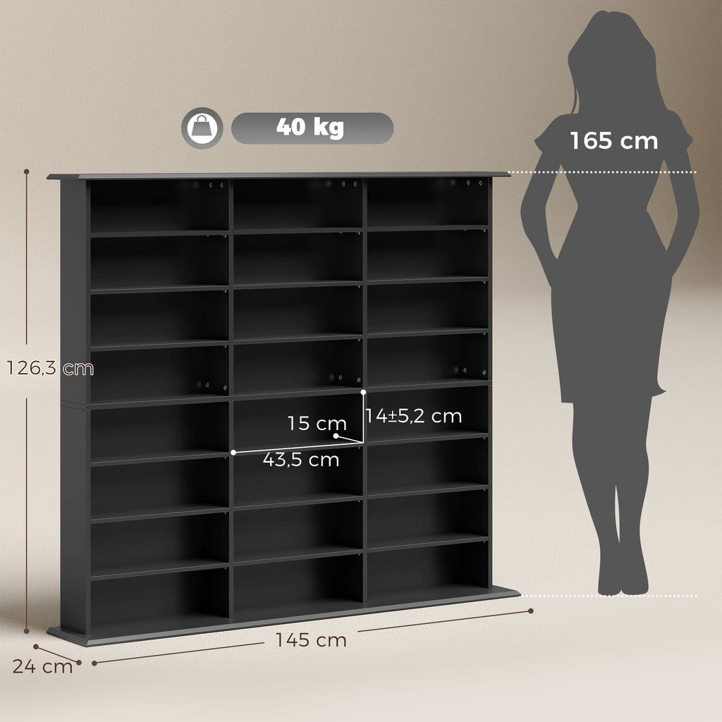 Meuble de rangement 1032 CDs / 594 DVDs, étagère multimédia, 24 compartiments et 18 étagères ajustables, noir-2