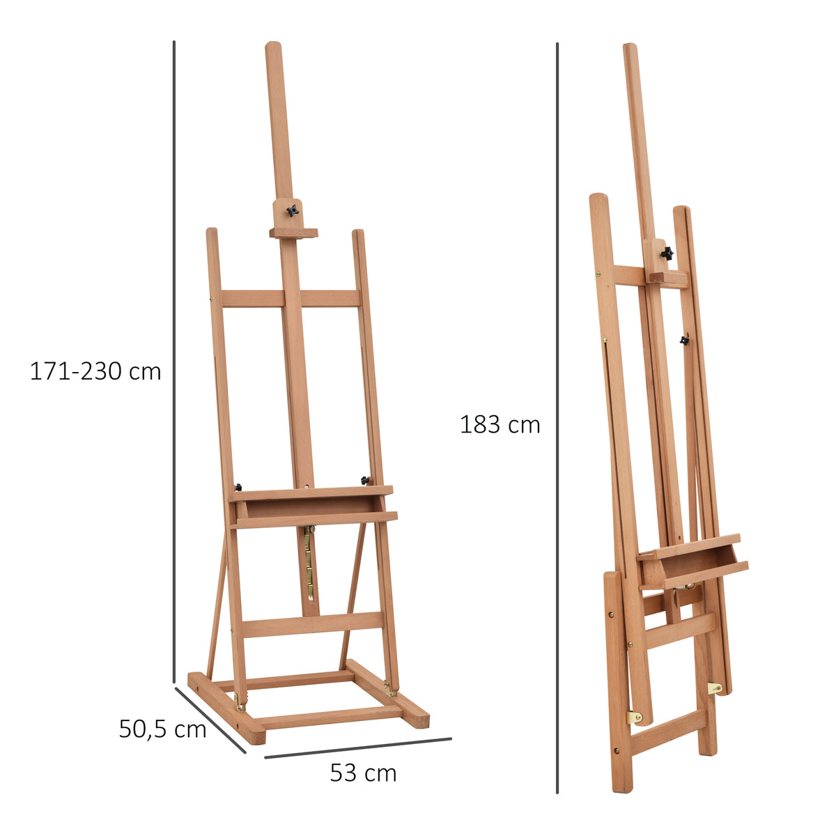 Chevalet en bois hauteur réglable 171-230cm Chevalet Peinture avec rangement inclinaison réglable 80° max. bois naturel-2