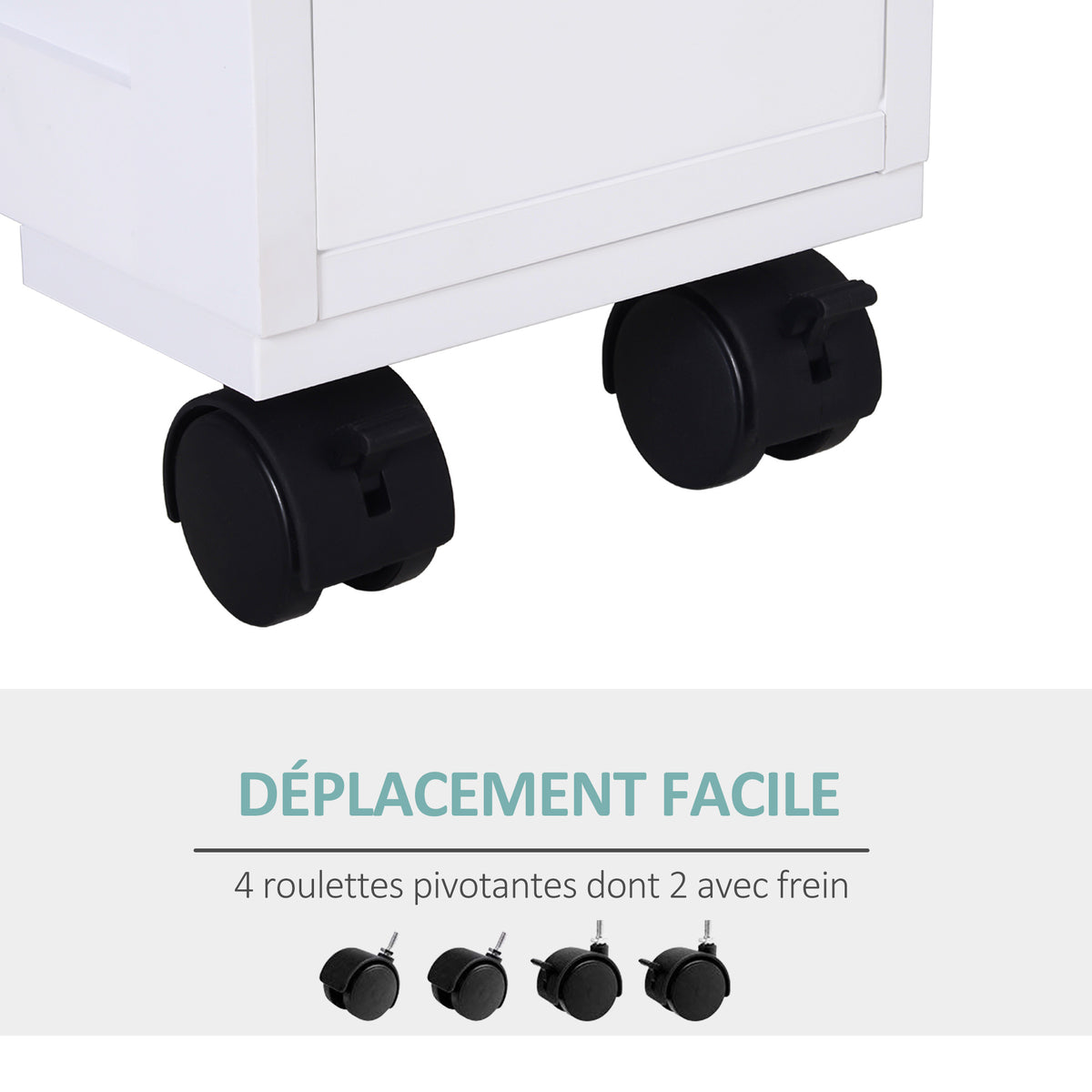 Meuble de rangement de salle de bain sur roulette armoire WC toilettes étagère ouverte 2 tiroirs 16 x 52 x 71,5 cm blanc-3
