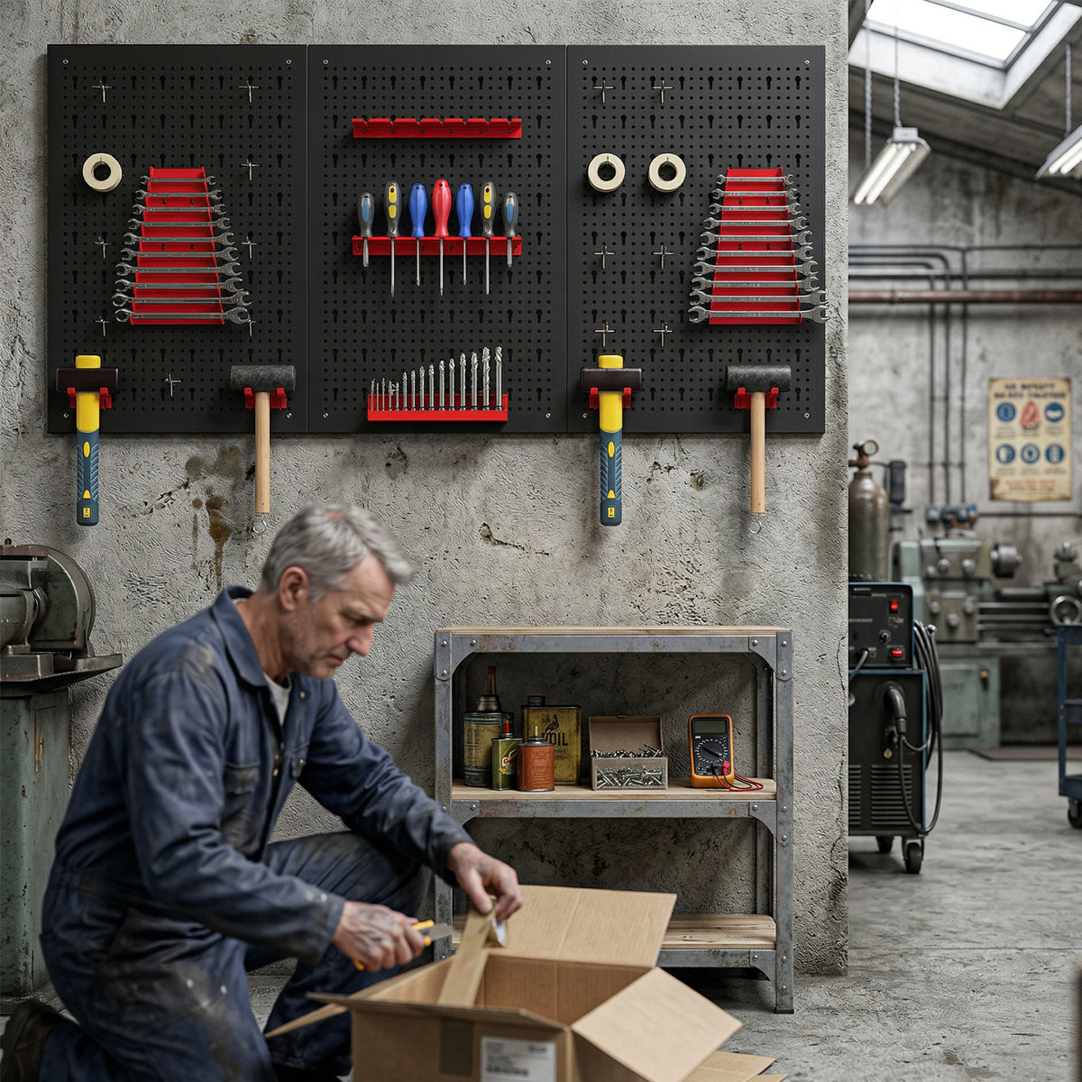 panneau perforé mural 600 x 400 mm, organiseur garage en acier avec 3 panneaux perforés, noir et rouge-7