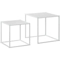 Lot de 2 tables basses gigognes, lot de 2 tables gigognes de salon, modulables, en acier, style industriel, blanc mat-0