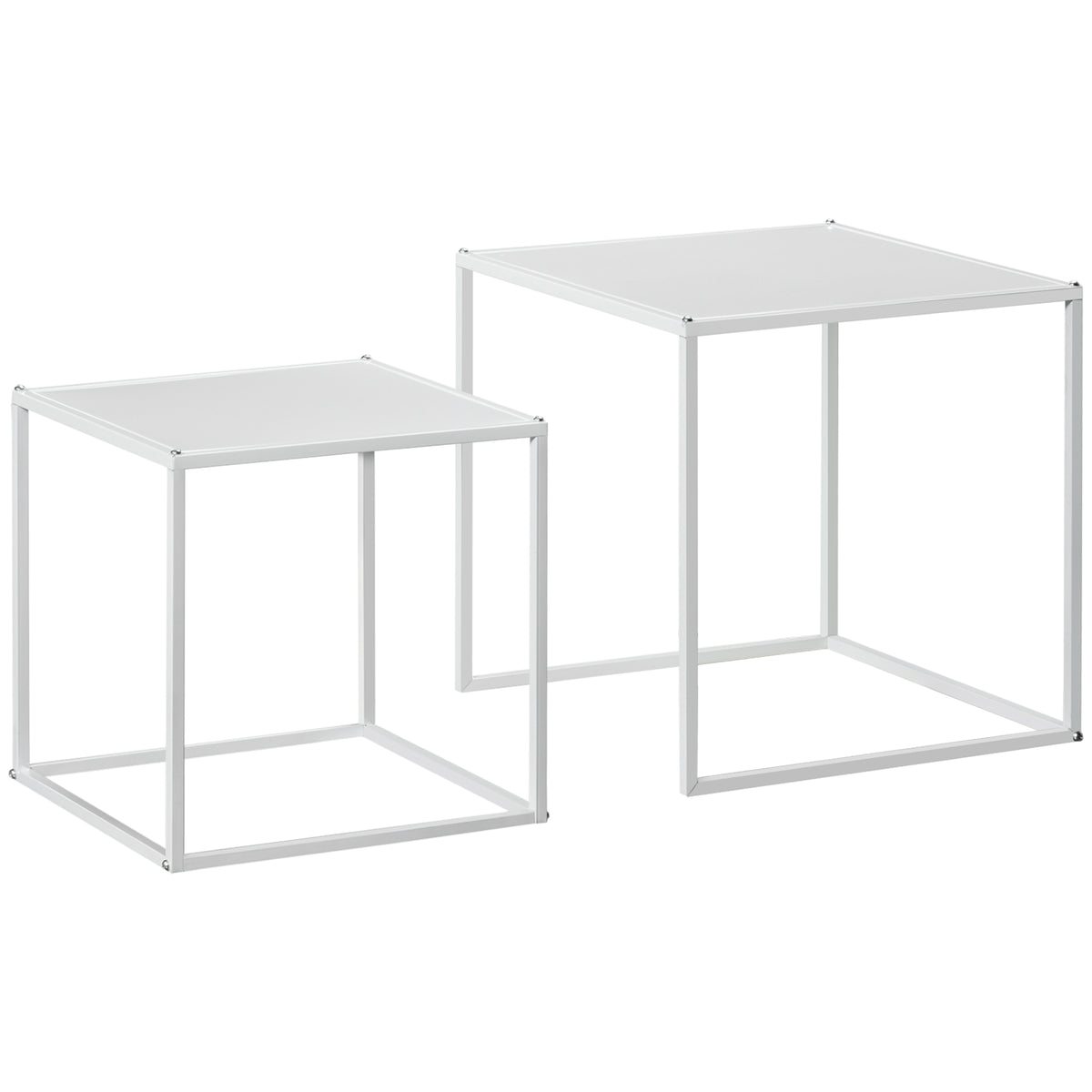 Lot de 2 tables basses gigognes, lot de 2 tables gigognes de salon, modulables, en acier, style industriel, blanc mat-0
