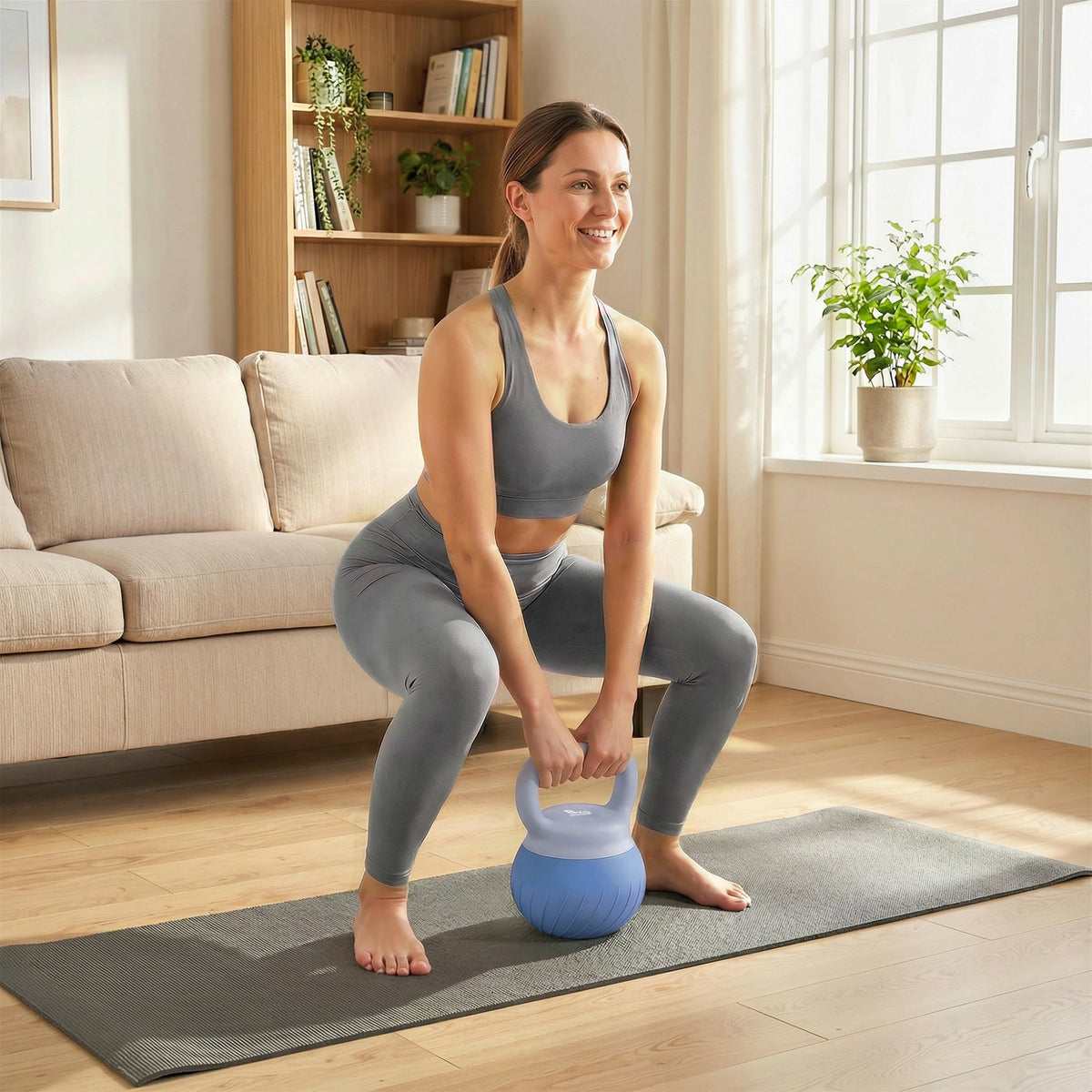 Kettlebell 8 kg, Haltère avec Poignée Ergonomique Antidérapante, Haltère à Boule, Musculation, Entraînement, Bleu-8