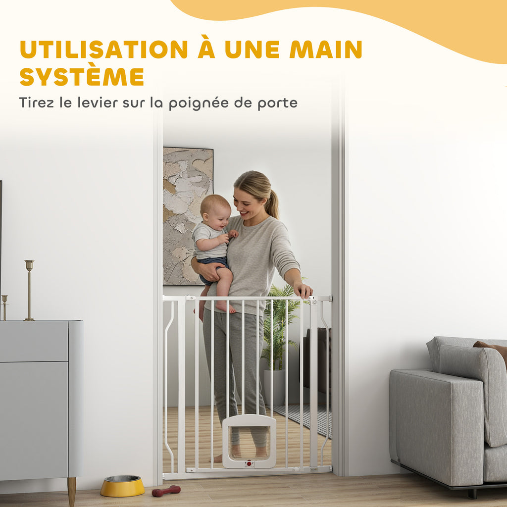 Barrière de sécurité chien extensible 75-85 cm, barrière d'escalier double verrouillage, hauteur 76 cm, blanc-5