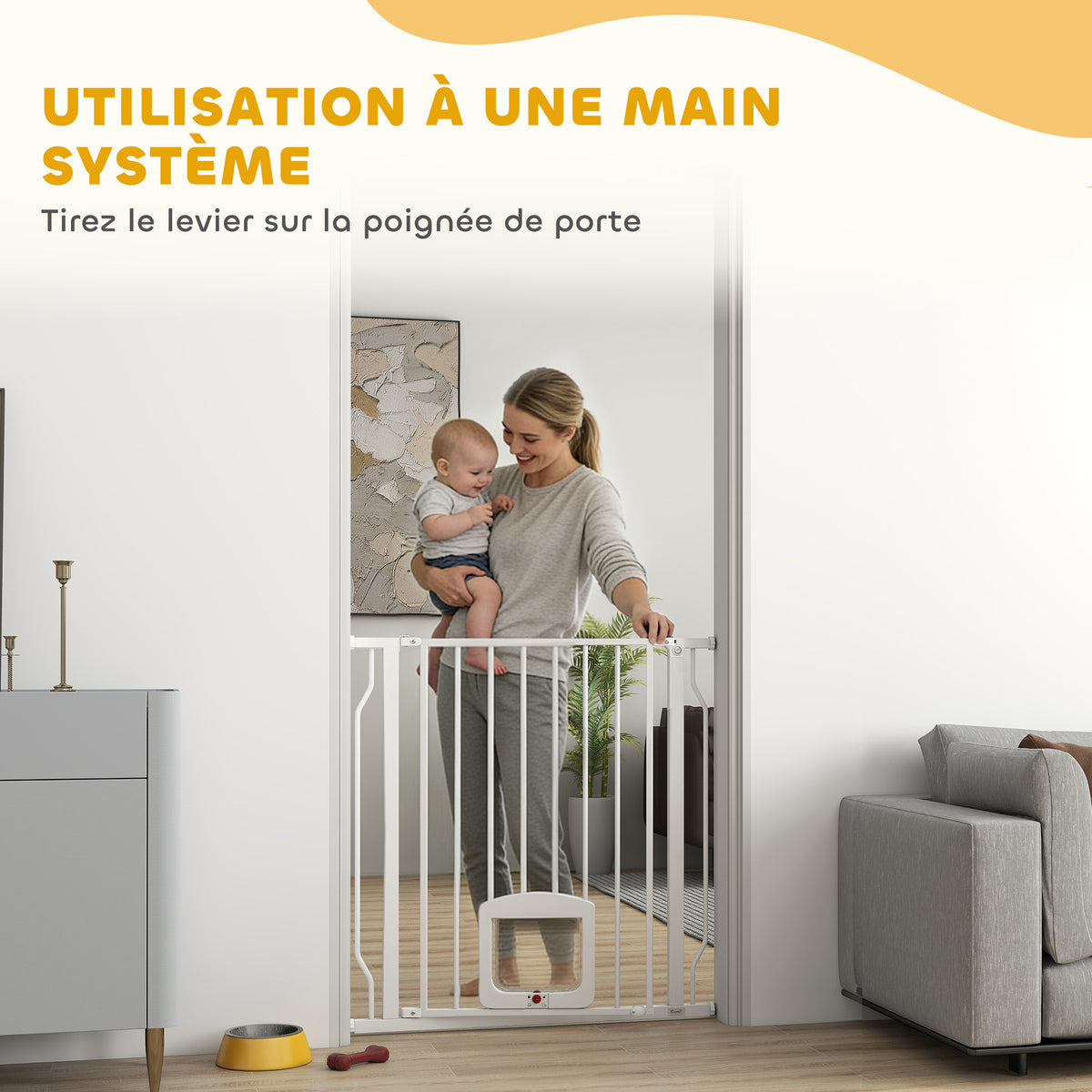 Barrière de sécurité chien extensible 75-85 cm, barrière d'escalier double verrouillage, hauteur 76 cm, blanc-5