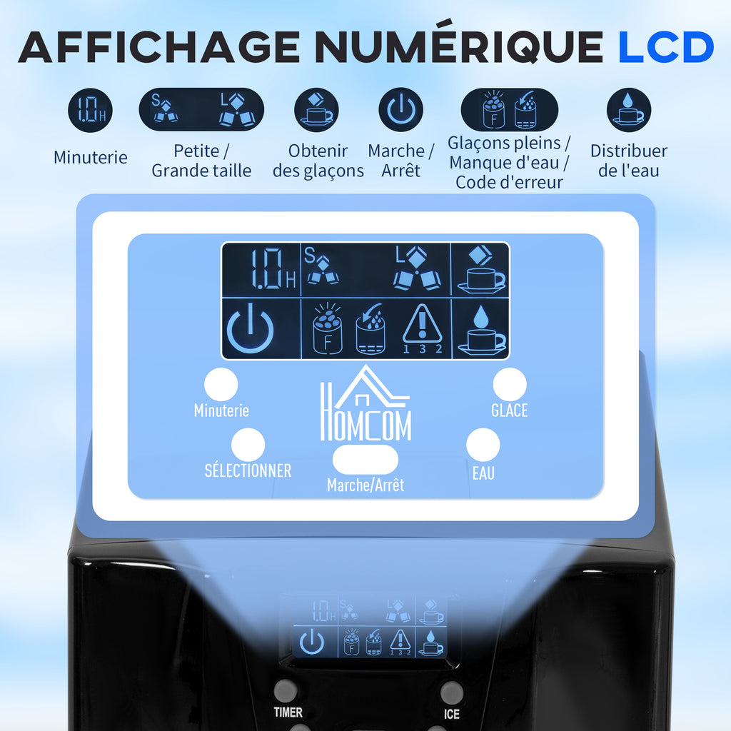 Machine à glaçons avec distributeur d'eau, ice maker, 12kg en 24h, 9 glaçons en 6-10 minutes, 25,2x38,9x36,3cm, noir-5