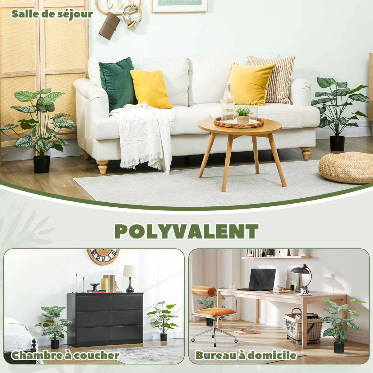 Lot de 2 plantes artificielles intérieures 65 cm, arbre artificiel avec pot en plastique et flocage, vert-4