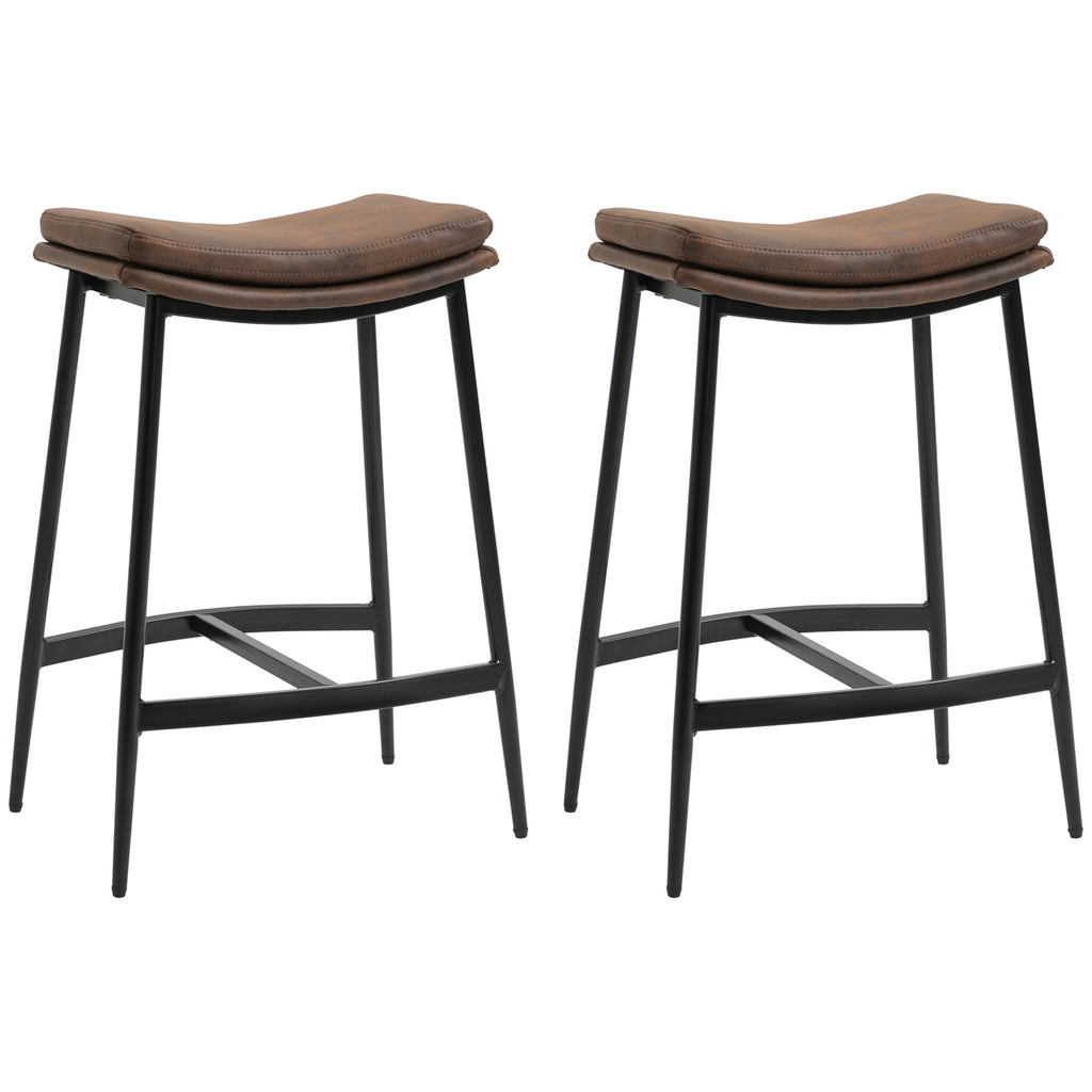 Lot de 2 tabourets de bar avec repose-pieds acier style industriel assise incurvée 48,5 x 38,5 x 68,5 cm marron noir-0