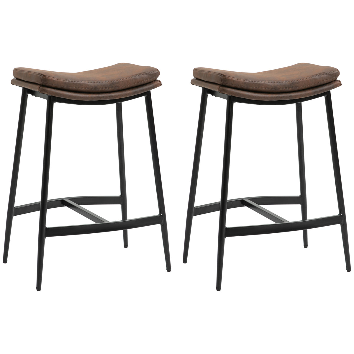 Lot de 2 tabourets de bar avec repose-pieds acier style industriel assise incurvée 48,5 x 38,5 x 68,5 cm marron noir-0