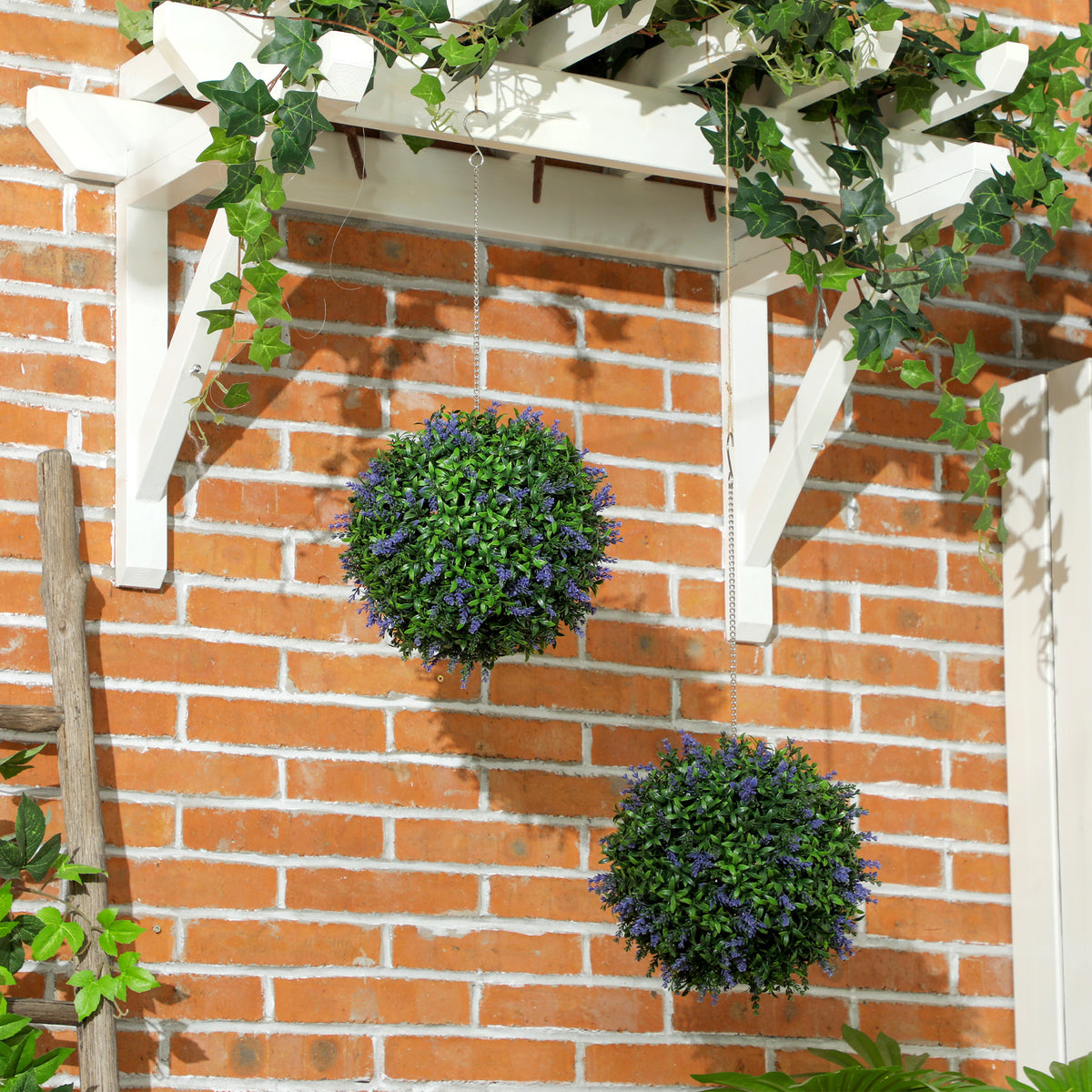 Lot de 2 boules topiaires artificielles, fausses plantes décoratives résistantes aux UV, Ø 27 cm, violet et vert-9