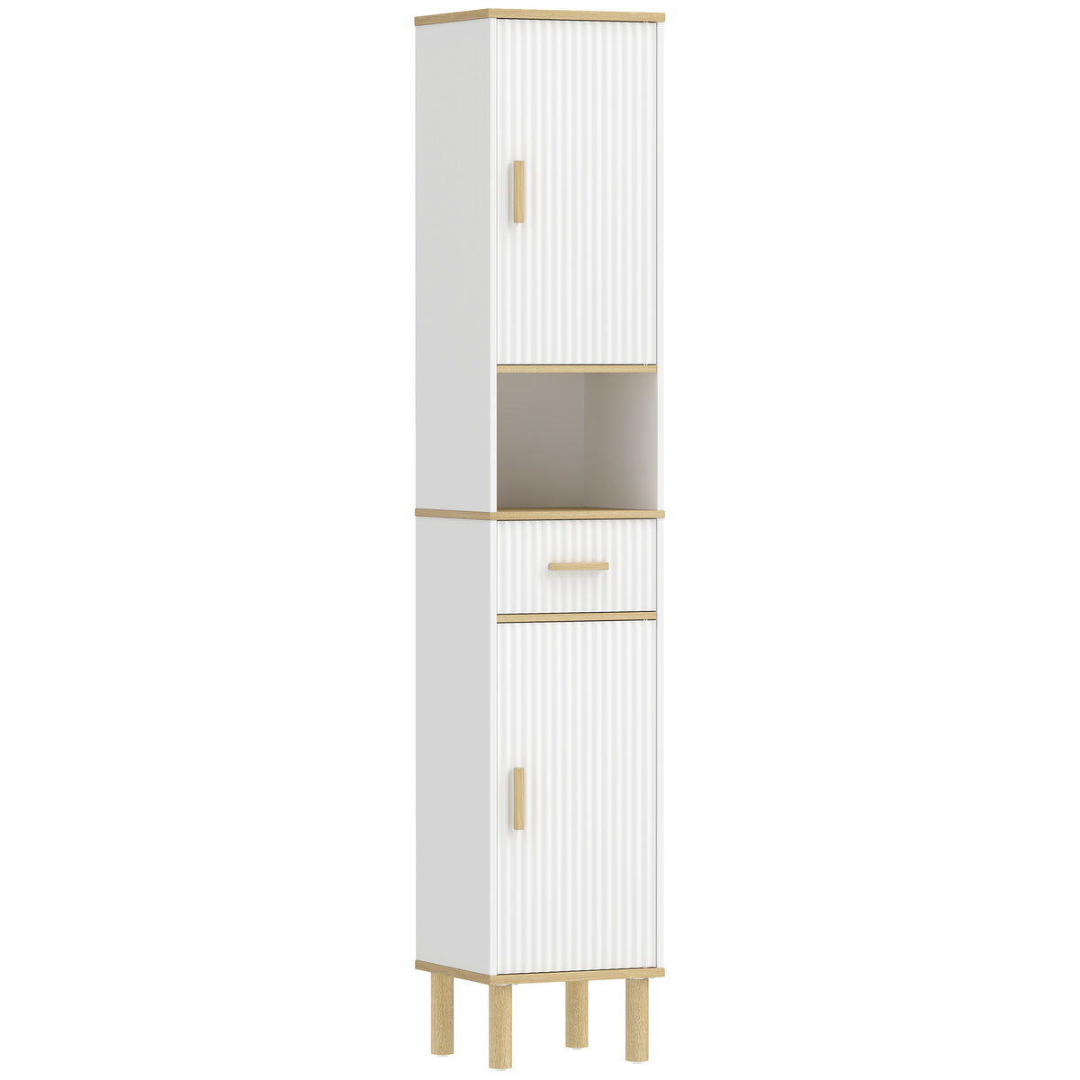 Meuble colonne salle de bain, meuble de rangement étroit avec 2 portes, tiroir, compartiment ouvert, blanc-0
