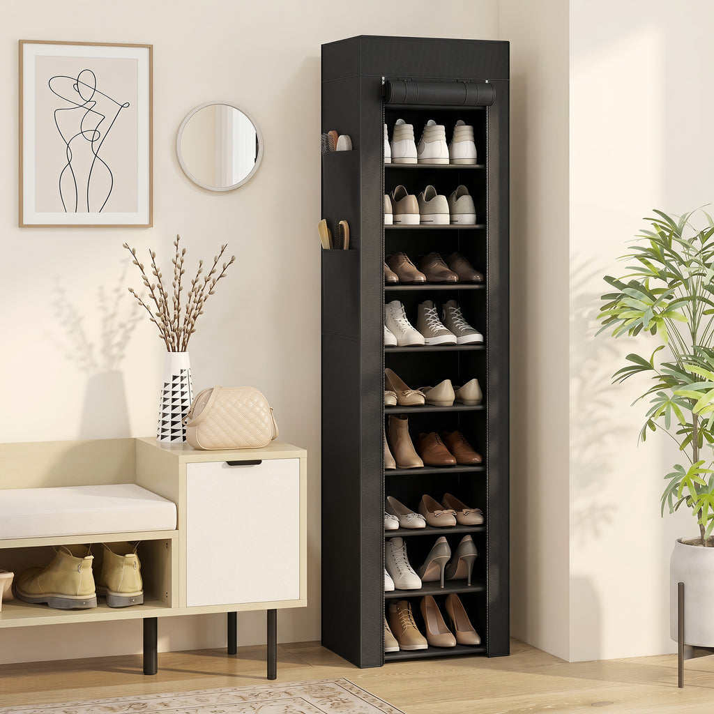 Étagère à Chaussures 20 Paires 10 Niveaux, Range-Chaussures en Métal avec Housse Anti-Poussière, Noir-1