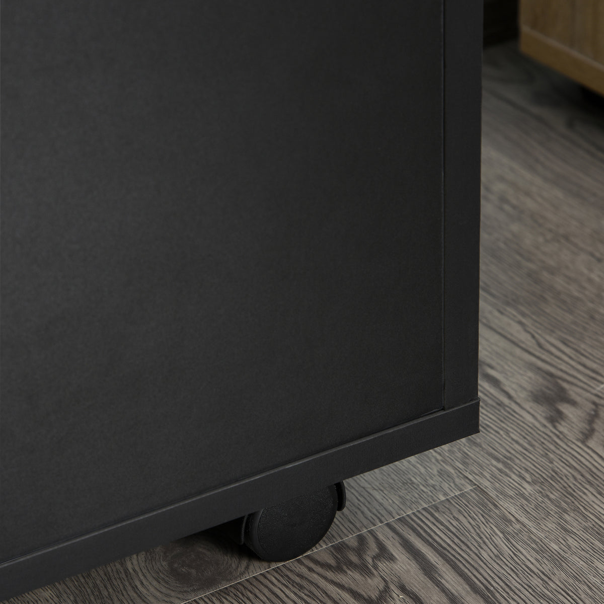Caisson de bureau rangement bureau sur roulettes tiroir placard niche panneaux particules noir-9