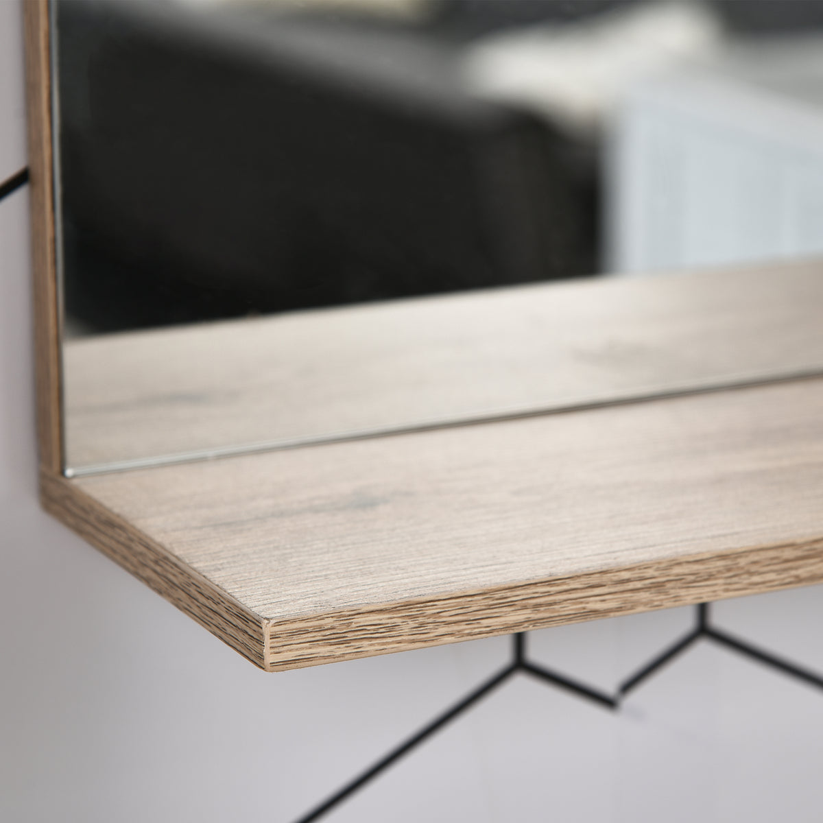 Miroir de Salle de Bain avec étagère et Placard - système Fixation intégré - Panneaux Particules chêne Clair Gris-9