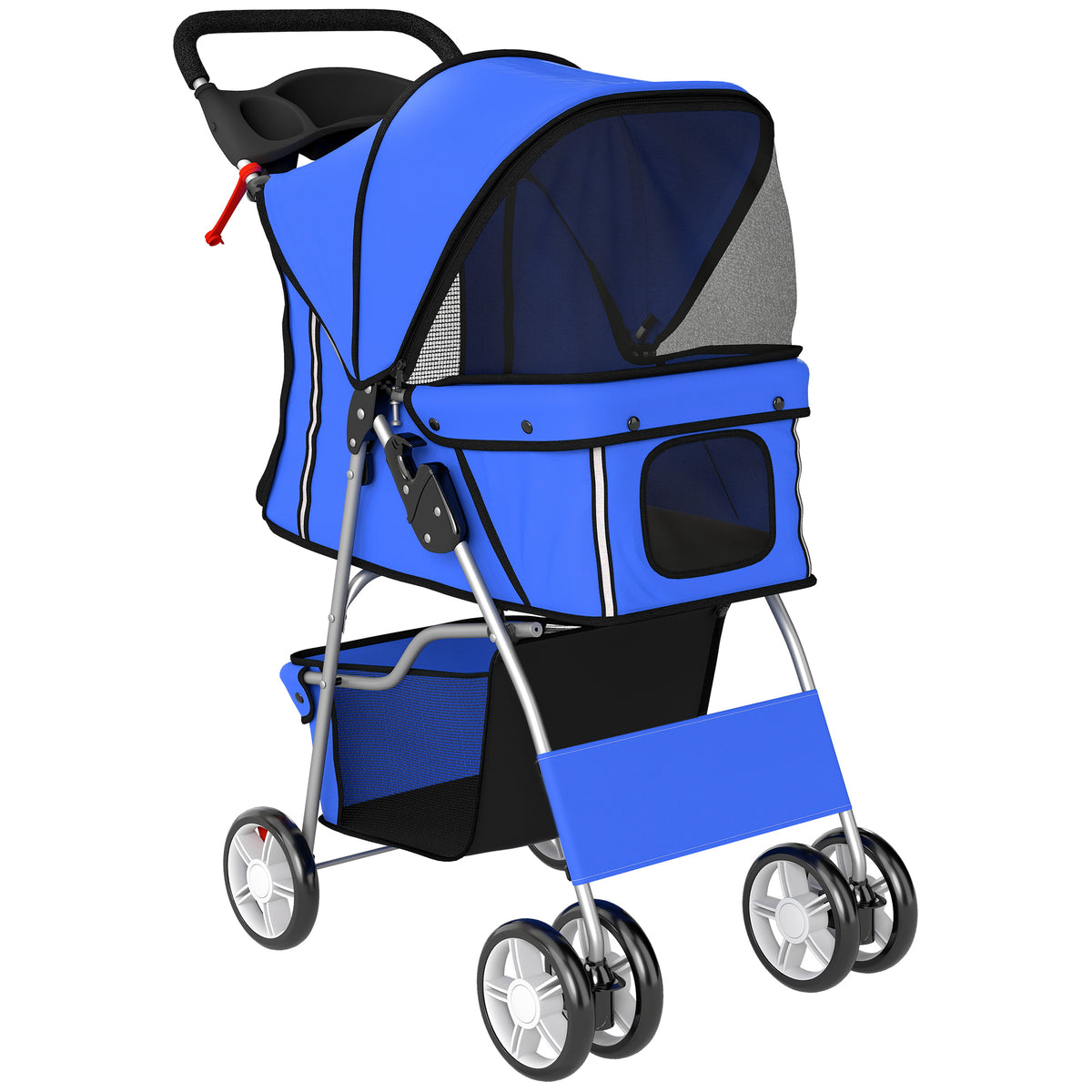 Poussette buggy pliable animaux porte-gobelet panier de rangement tissu 600D Oxford acier 75 x 45 x 97 cm bleu-0