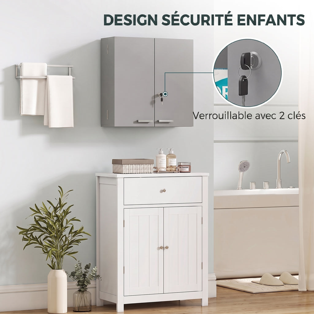 Armoire à pharmacie murale, armoire à médicaments avec double porte verrouillable 2 clés, 53x20x53cm, gris-4