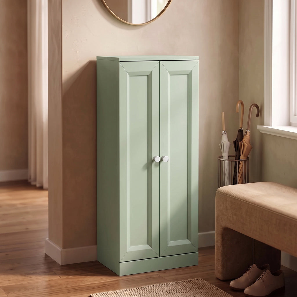 Meuble de Salle de Bain Étroit, Meuble de Rangement Sur Pied avec 2 Portes et 3 Étagères, pour Salon, Chambre, Vert-9