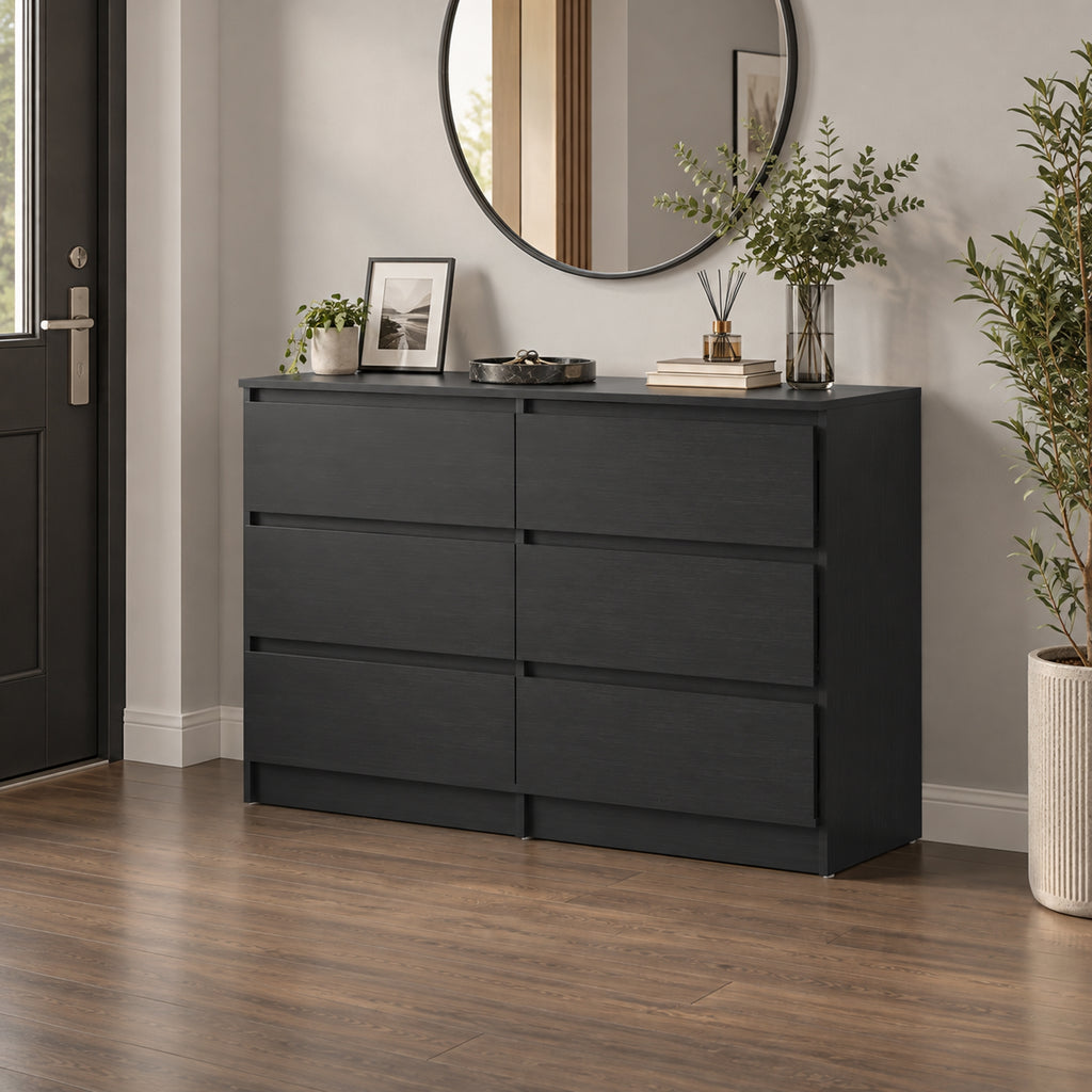 Commode Chambre Adulte, Chiffonnier 6 Tiroirs, Commode Vêtement, Meuble de Rangement Contemporain pour Salon, Noir-8