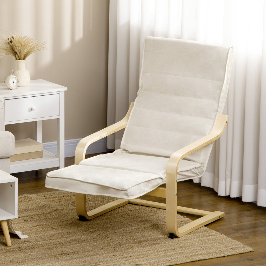 Fauteuil Relax Confort et Relaxation avec Repose-Pied réglable déhoussable 94 x 66,5 x 100 cm cm Bois Massif Crème-6