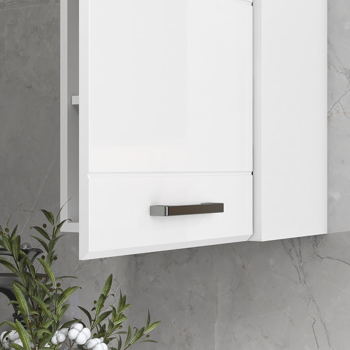 Armoire murale de salle de bain 1 porte avec étagère réglable en hauteur 3 niveaux 37 x 22,5 x 70 cm blanc haut brillant-8