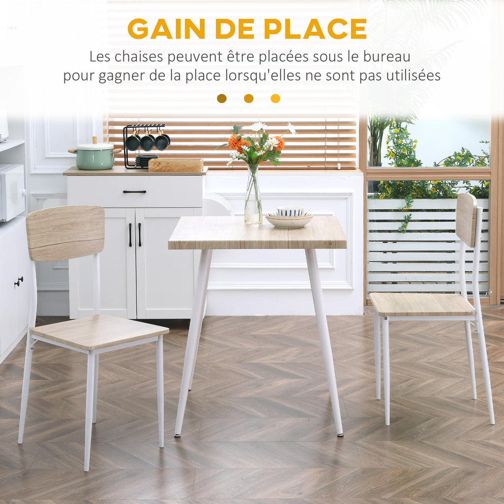 Ensemble table à manger carrée 3 pièces avec 2 chaises cuisine salle à manger plateau MDF châssis métal blanc-3