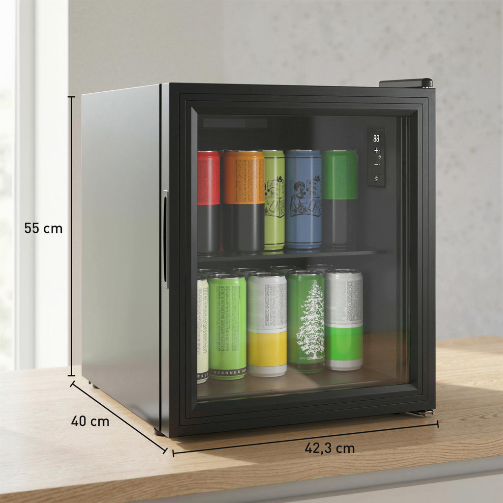 Réfrigérateur à boissons 46L 59 canettes, mini frigo silencieux pose libre avec porte en verre trempé double, noir-2
