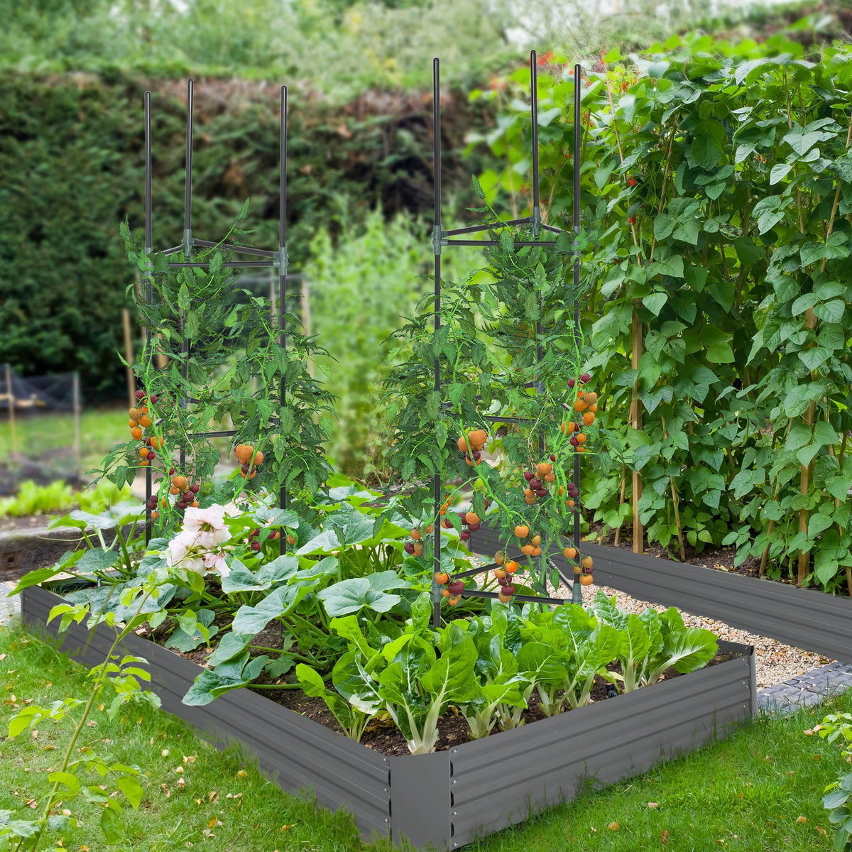 Carré potager jardinière rectangulaire en métal avec tuteurs pour tomates et plantes grimpantes 180 x 90 x 29,5 cm-1