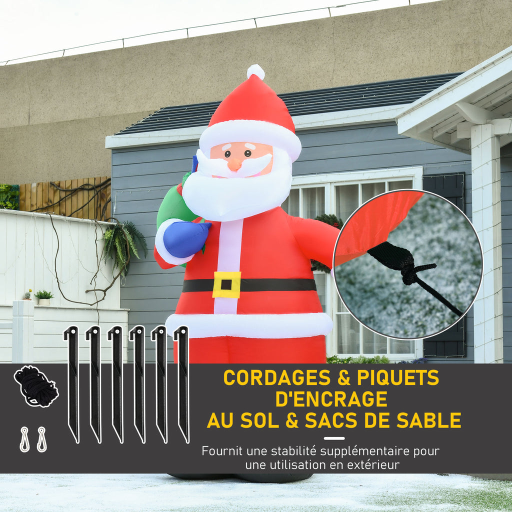 Père Noël Gonflable LED 2,4H m avec hotte Polyester imperméable Rouge-6