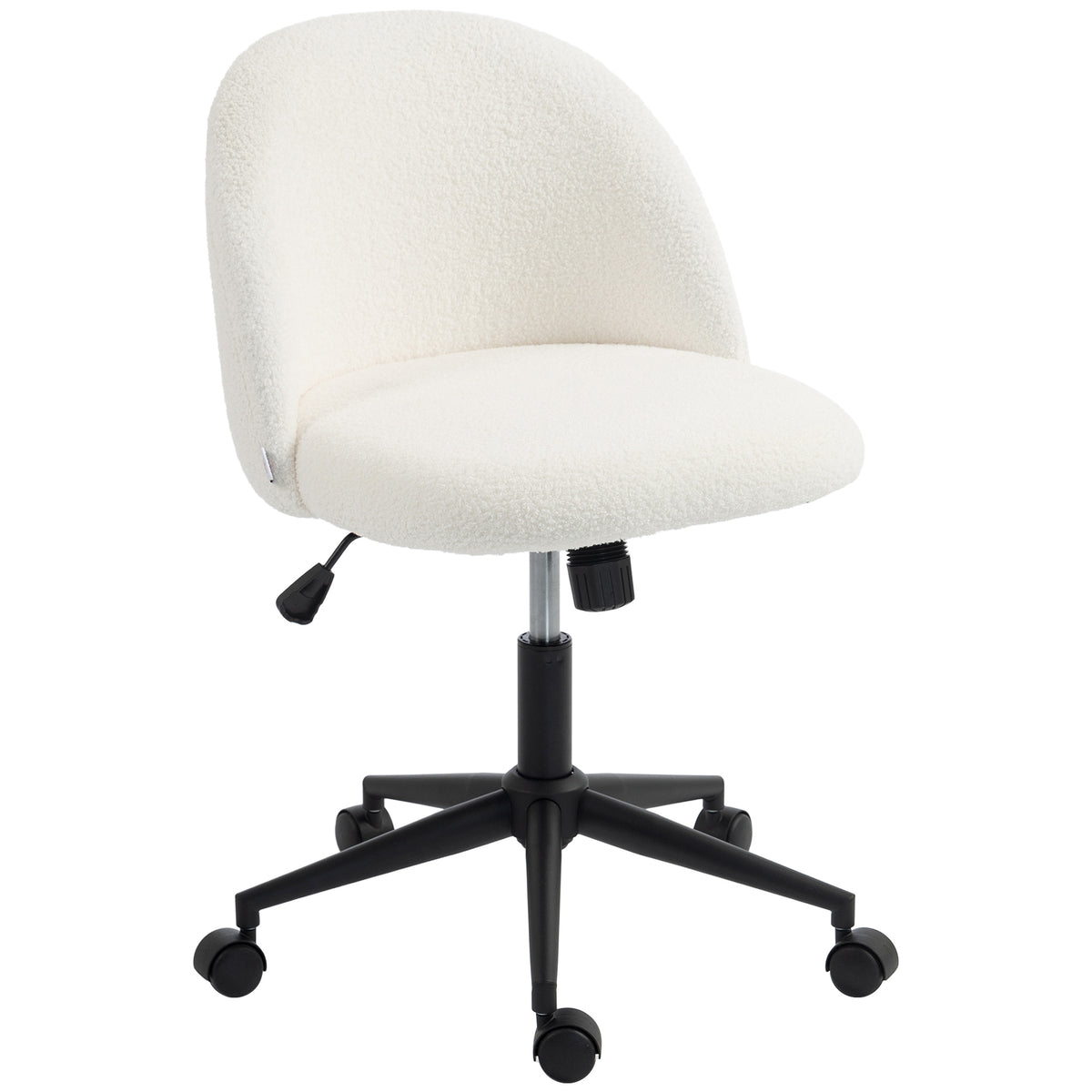 Chaise de Bureau Pivotante en Fourrure Teddy, Hauteur Réglable, Roulettes, Mousse Haute Résilience, Crème-0