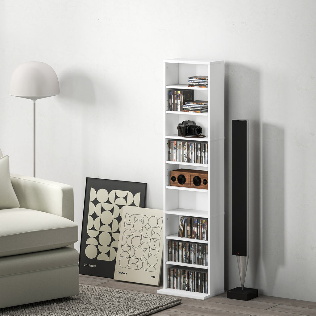 Rangements pour CD et DVD 9 compartiments et 6 étagères réglables capacité max. 260 CD/120 DVD 33 x 24 x 140 cm blanc-1