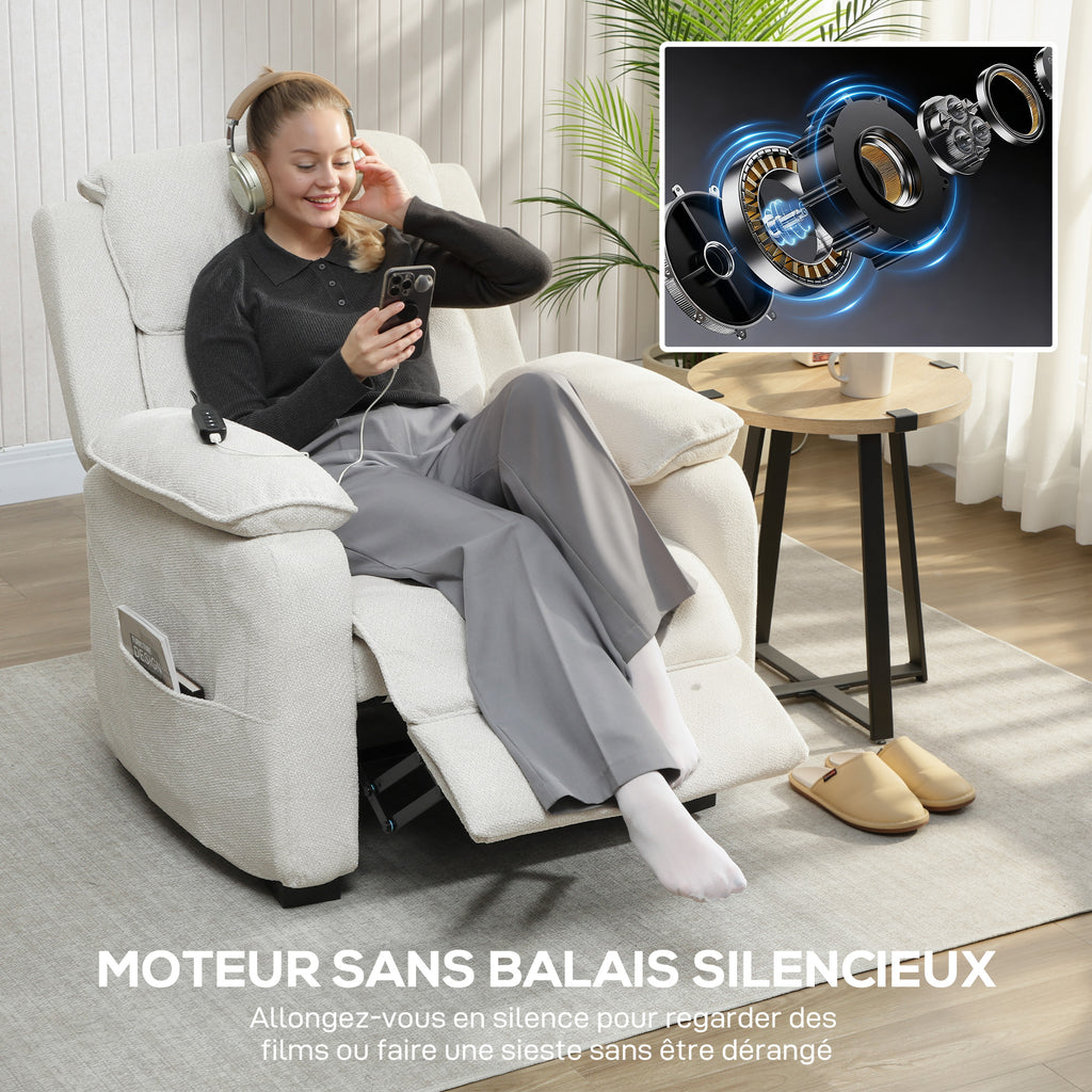 Fauteuil relax électrique fauteuil inclinable port USB repose-pieds poches latérales télécommande 86x90x103cm crème-6