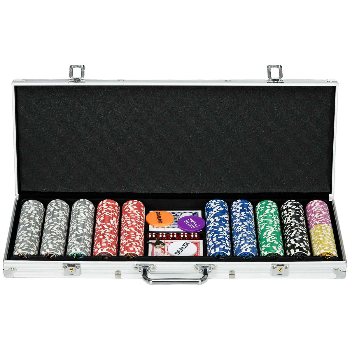 Mallette de Poker Coffret de Poker Complet avec 500 jetons 5 dés 2 Jeux de Cartes 3 boutons 1 Tapis en Feutre-9