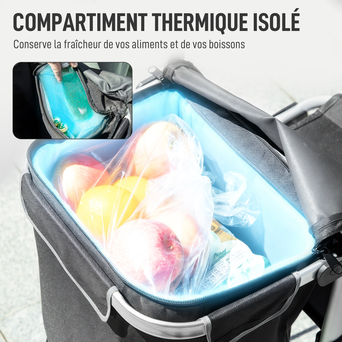 Chariot de courses pliable 40 L caddie de courses portable à roulettes avec poignée télescopique, 45,5x35,5x97cm, noir-4